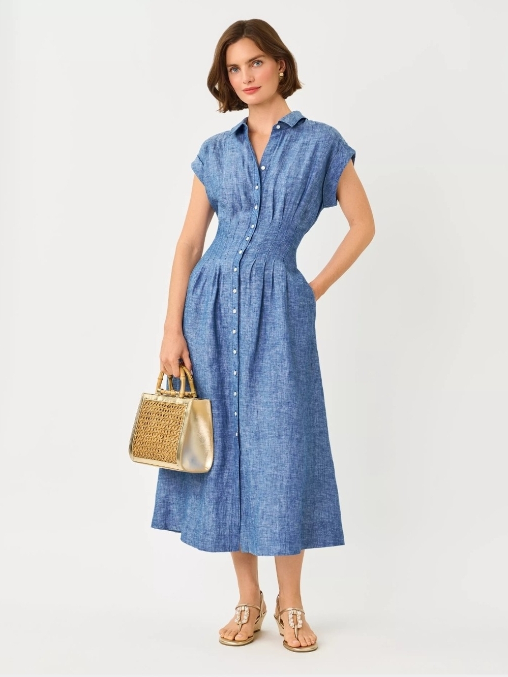 Lilly Pulitzer Chambray Blue Button-Front Midi Dress